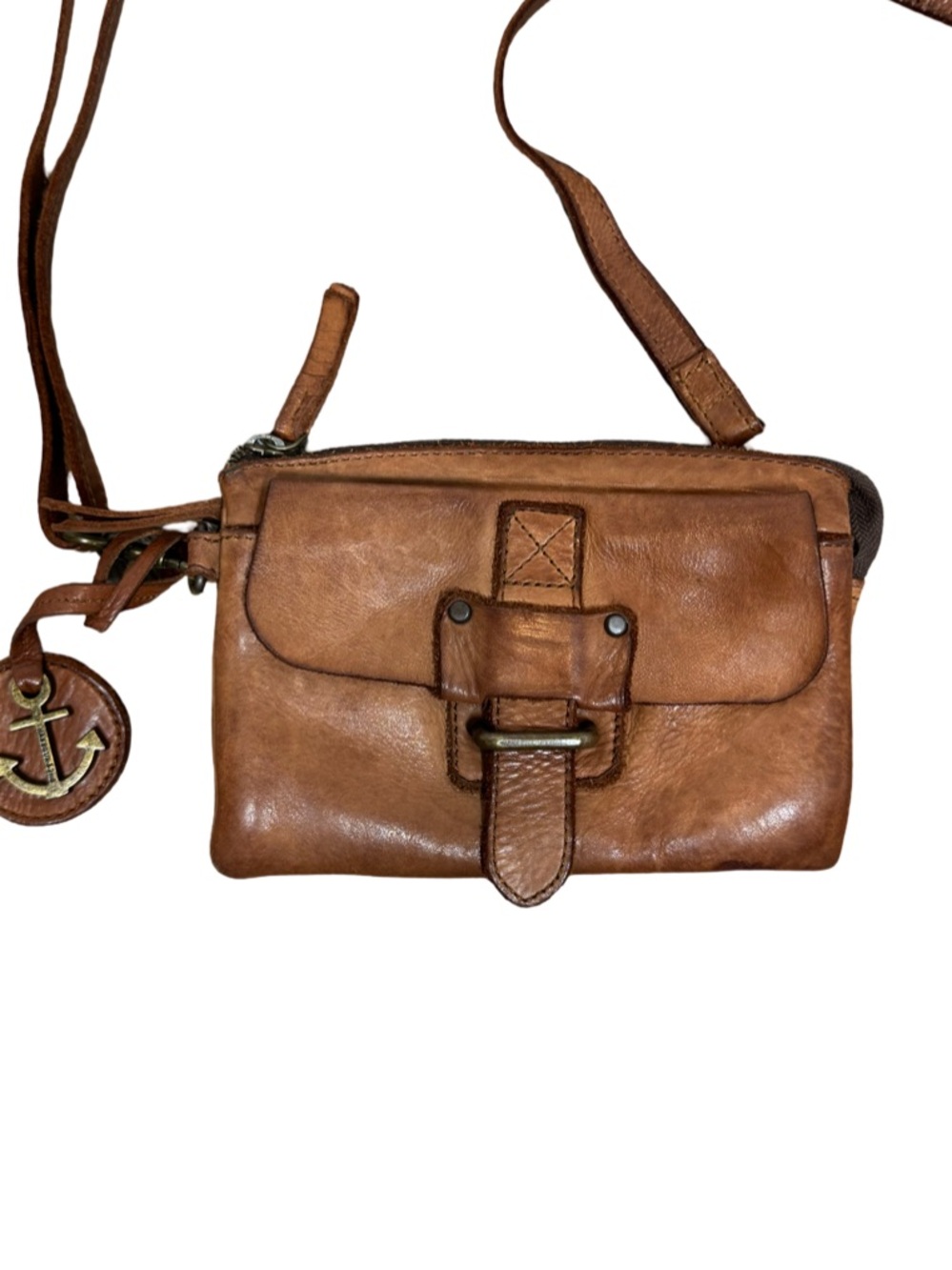 Harbour 2nd Classic Tan Leather Crossbody with Buckle Front